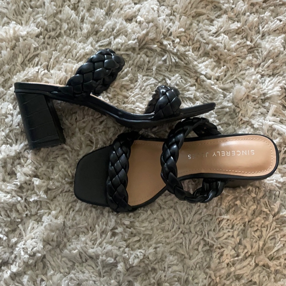 Black slip on block heels